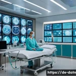 Home 21 각 산업에서의 빅데이터 분석 프레임워크 사용 사례 - A modern hospital control room with diverse medical professionals monitoring multiple digital screen...