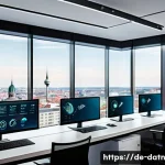 Home 20 빅데이터 분석 프레임워크에서의 보안 문제 - A modern German office environment with diverse IT professionals collaborating around multiple large...