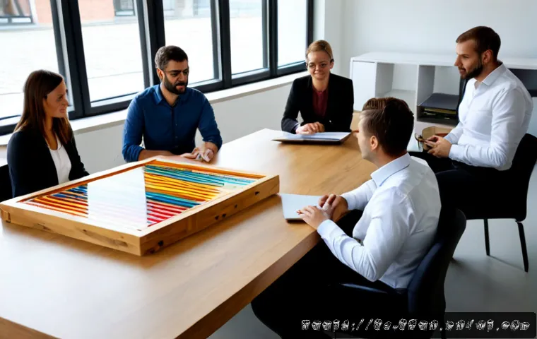 빅데이터 분석 프레임워크에서의 데이터 모델링 - Photorealistic modern German data analytics office, a diverse team of professionals gathered around ...